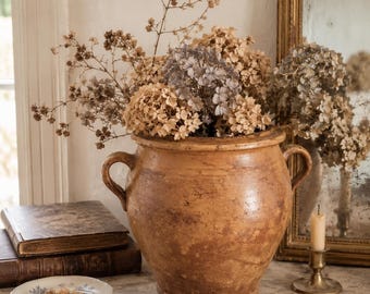 Antique French confit pot yellow ochre terracotta — "4" stamped, South France, 19th century