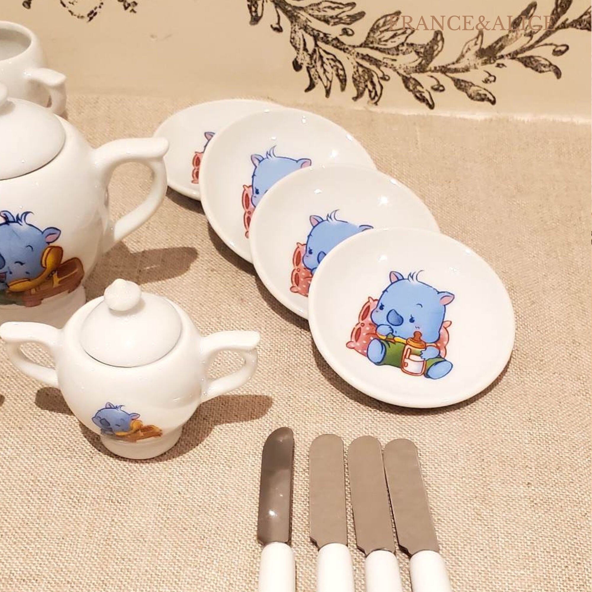 JOLI SERVICE A CAFE PORCELAINE ALLEMANDE DINETTE pour POUPEE ANCIENNE JOUET déco Blanc