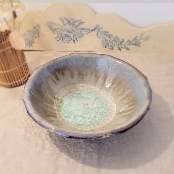 ヴィンテージの手作り釉薬セラミックカップ - ブルーグリーン