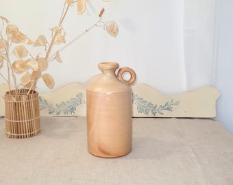 Vintage French Stoneware Jug, Rustic Ceramic Bottle Vase, Beige Earthenware Oil Cruet Farmhouse Decor