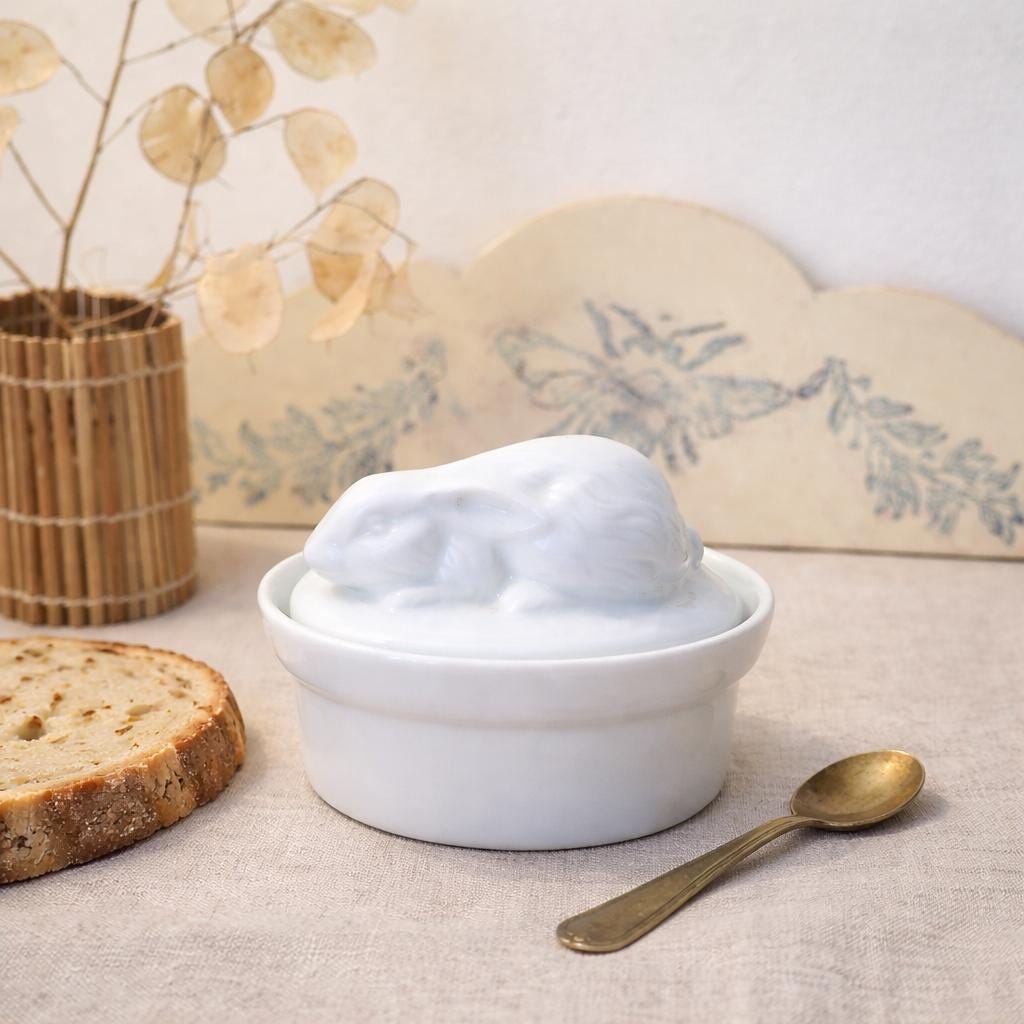 Ancien Moule à Gelée Céramique Italien, Forme Lapin De Pâques, Majolique