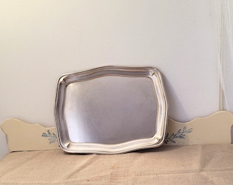 Silver-plated tray scalloped edge — Mills hallmark — vintage French serving tray