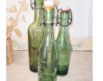 ヴィンテージの緑色のガラス製ビール瓶3本セット — Limoux Alet