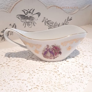 Molheira vintage de porcelana francesa, decoração galante de cena estilo Chauvigny Fragonard