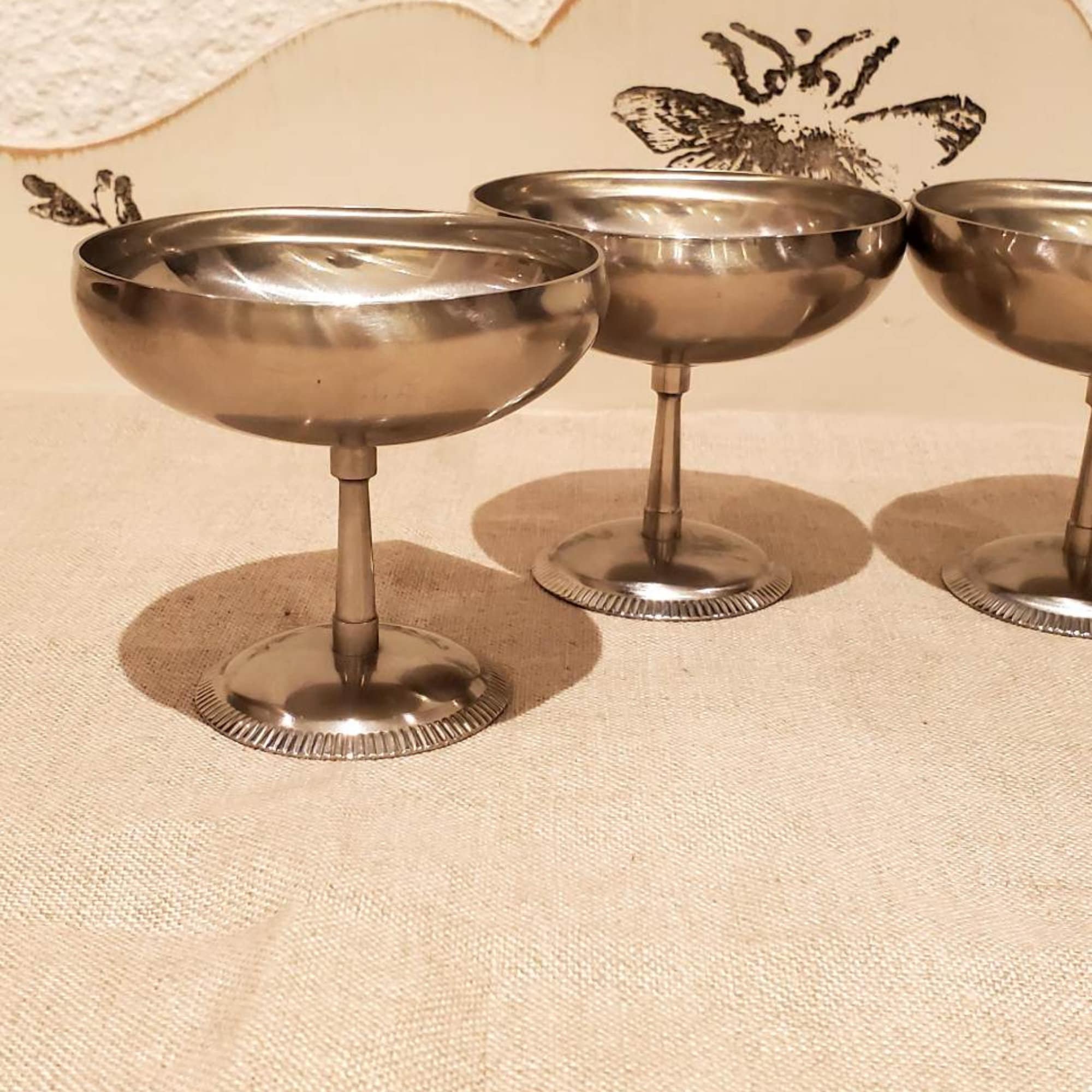 フランス　アンティーク　ヴィンテージ　アイスクリームカップ　ステンレス製　4脚 France【Creme glacee cup】アイスクリームカップ