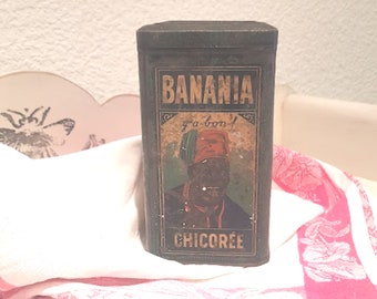 Banania Chicorée vintage tin — green lithograph 1930s, French advertising collectible