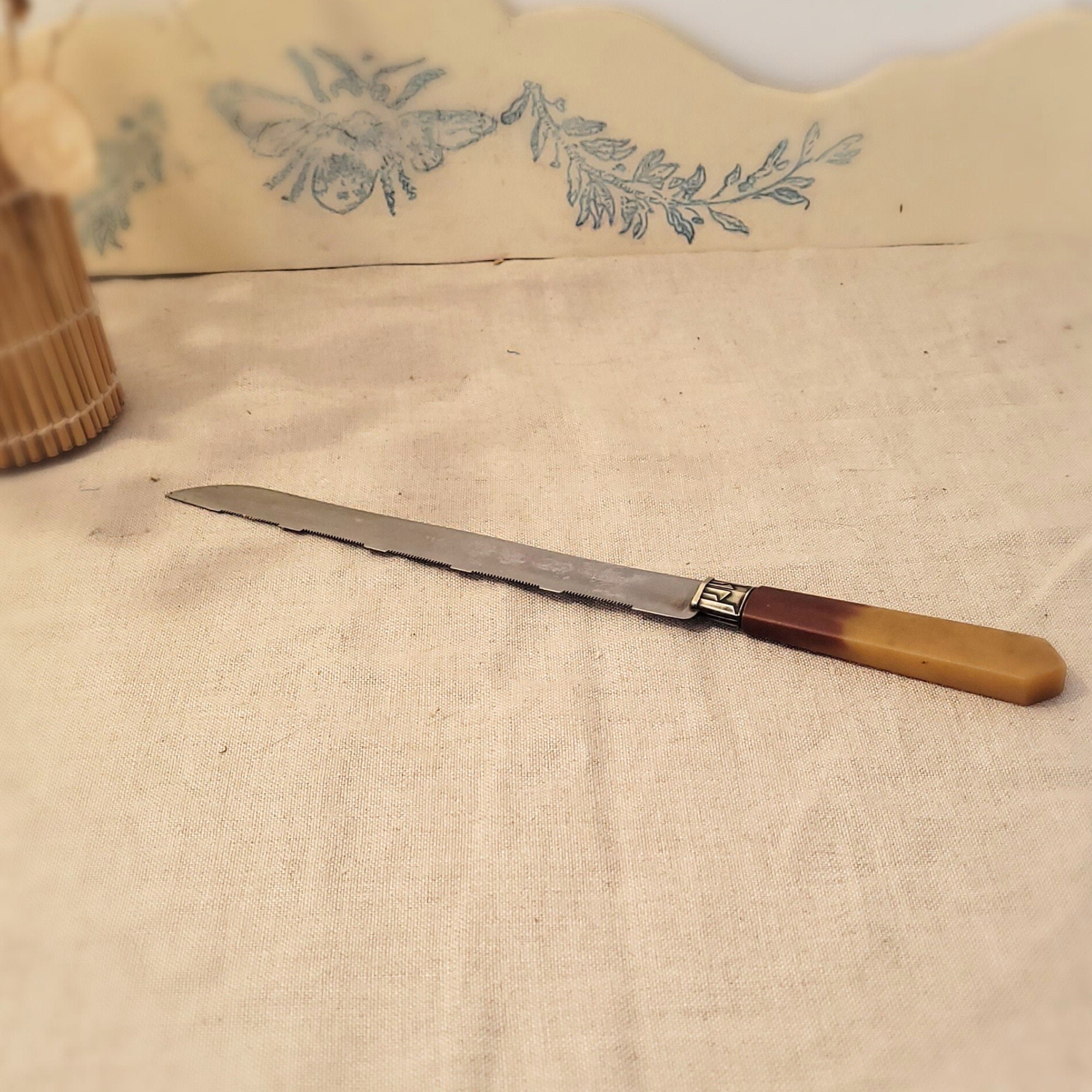 純銀ハンドル】キングスパターンのブレッドナイフ 1970年 Antique