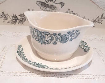 Vintage French sauce boat in Longchamp art earthenware, Alésia model