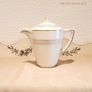 Vintage French Art Deco coffee pot with golden thread decor - St Amand Ceranord Semi-Porcelain coffee maker - Shabby Chic