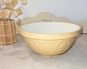 Green's Gripstand Rührschüssel, beige Steinzeug, ovales Reliefdekor, England, 1950er Jahre