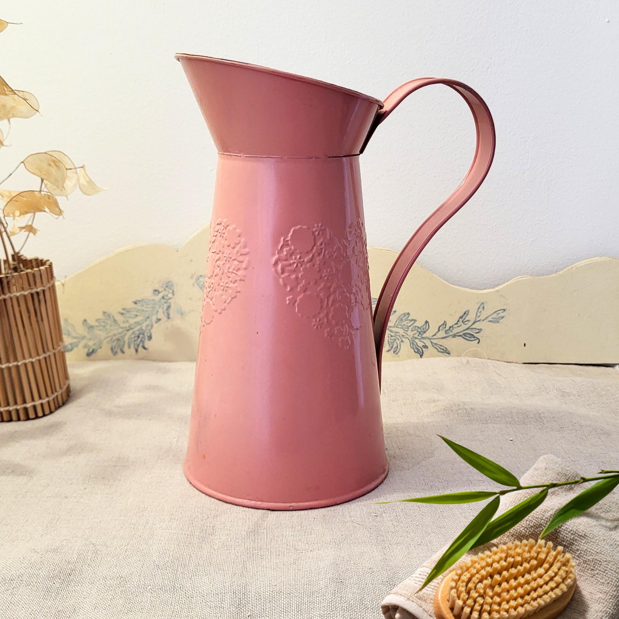 Vintage Pink Zinc Jug – Light Decorative Pitcher – Romantic French