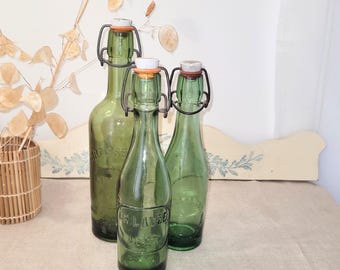 ヴィンテージの緑色のガラス製ビール瓶3本セット — Limoux Alet
