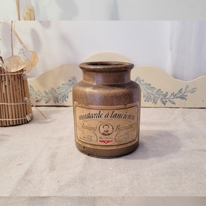 Vintage AMORA mustard pot – Brown glazed stoneware – Rustic country decor – French kitchen retro style – Collectible kitchenware