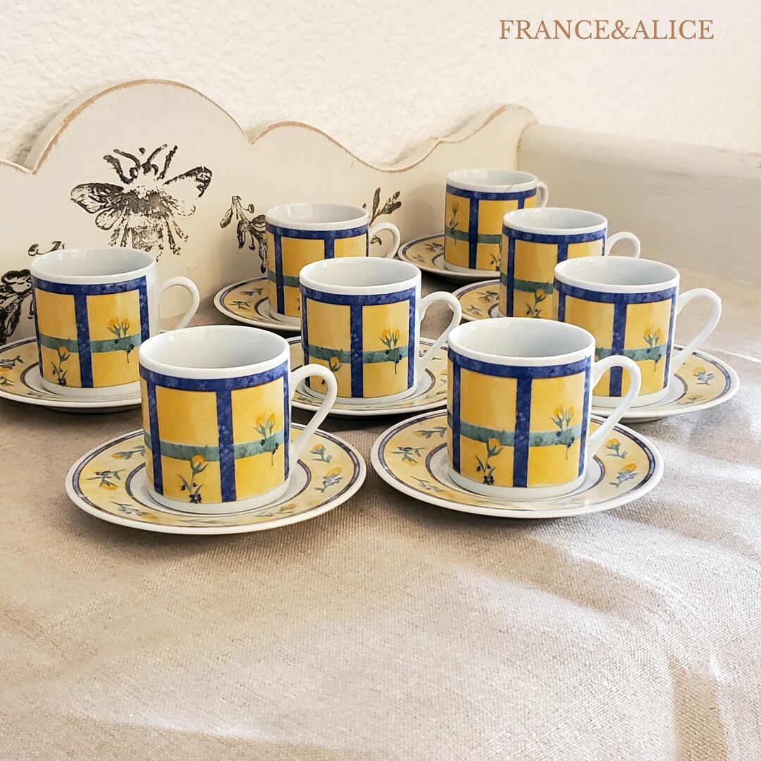 8 Vintage Coffee Cups and Saucers Provencal Style. 1980s Etsy