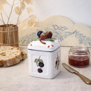 Barattolo per marmellata vintage Villeroy & Boch – Scatola in porcellana con decorazione a rilievo di frutta – Stile country chic