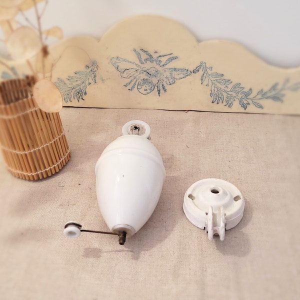 Ancien Contre Poids Monte et Baisse en Porcelaine pour Suspension Lampe Vintage