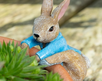 Beatrix Potter Peter Rabbit Climbing into Pot - Pot Buddy Pot Pendant - Full Colour Peter Rabbit - Garden Decoration