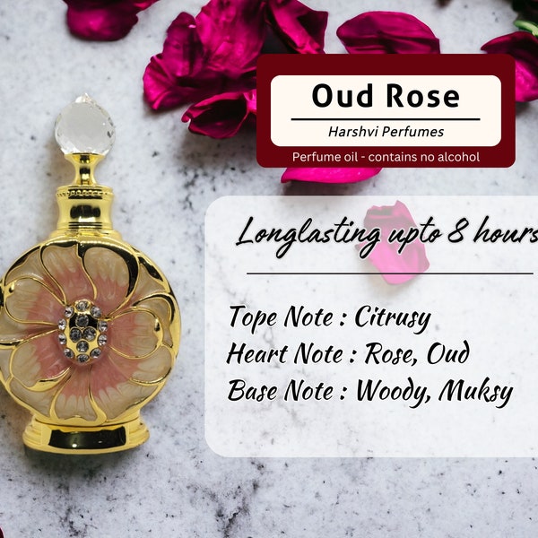 Huile parfumée de luxe unisexe Oud Rose, sans alcool | Végétalien et sans cruauté par Harshvi