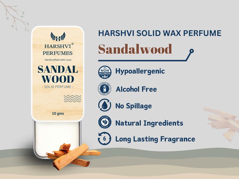 Handmade Sandalwood Solid Perfume: Woody Calming Fragrance image 1
