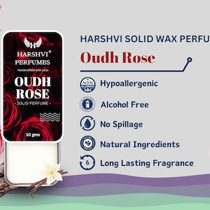 Perfume de cera sólida hecho a mano / OUDH ROSE / Unisex para hombres y mujeres - Sin alcohol - Fragancia de oud de vainilla y rosa amaderada / Regalo de lujo personalizado