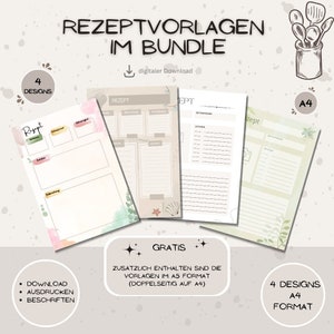 Recipe templates in 4 different designs / templates for immediate download / gift / wedding / A4 (plus A5 free)