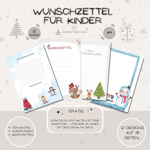 Wunschzettel für Kinder / Weihnachtswunschzettel / Weihnachten / Geschenk / Nikolaus / Weihnachtsmann / Christkind / digital /  download