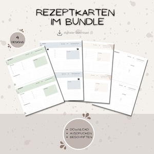 Rezeptkarte / Rezeptbuch / Blankorezept / Rezeptvorlage in 4 verschiedenen Designs / A5 Format / digitaler Download zum selbst ausdrucken
