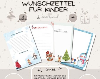 Lista de deseos para niños / Lista de deseos navideños / Navidad / regalo / Papá Noel / Papá Noel / Christkind / digital / descargar