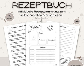 Recipe book to fill out / cookbook to write yourself / recipe templates / digital templates to download / A4 format