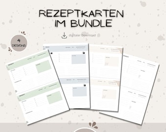 Recipe card / recipe book / blank recipe / recipe template in 4 different designs / A5 format / digital download to print out yourself