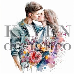 Couple Kissing Art | Flowers, Romantic | For Prints, Stickers, Book Cover Design | OK for Commercial Use