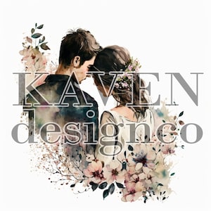 Couple Kissing Art | Flowers, Romantic | For Prints, Stickers, Book Cover Design | OK for Commercial Use
