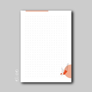 May include: White dotted paper with a peach-colored accent at the top and a peach and orange illustration of a person diving at the bottom right. The text "cl:eo" is printed vertically on the left side.