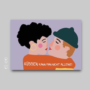 Cartolina "Non puoi baciare da solo!" (DIN A6), carta riciclata, amore, amicizia, San Valentino, Natale, congratulazioni, regalo