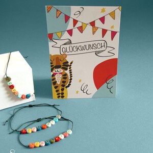 Pulseira colorida "Estudante" + cartão postal "Parabéns", matrícula escolar, início da escola, iniciantes na escola, contas de letras