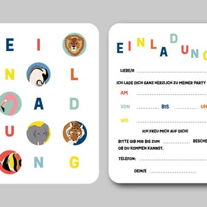 Biglietti d'invito "Animali da festa" (DIN A6), biglietto per bambini, compleanno, biglietto d'auguri, biglietto d'invito, iscrizione scolastica, 1° giorno di scuola, festa, animali