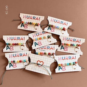 Pulsera colorida "niño escolar" con cierre de macramé, inscripción escolar, inicio de clases, principiantes en la escuela, 1er grado, cuentas de letras