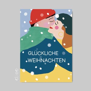 Postkarte "Glückliche Weihnachten" (DIN A6), Recyclingpapier, Liebe, Weihnachten, Christmas, Glückwunsch, Paar, Weihnachtskarte, Glück, Kuss