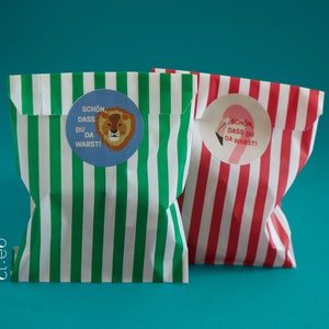 Gastgeschenktüte, Mitgebseltüte "Schön, dass Du da warst!", Gastgeschenk, Kindergeburtstag, Kinderparty, Löwe, Flamingo, Tiere, Danke