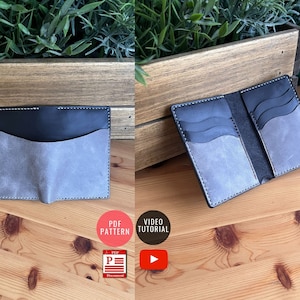 Padrão de carteira de couro dobrável duplo para download / Modelo PDF / DIY de couro / Modelo de carteira / Download de PDF / Tutorial em vídeo