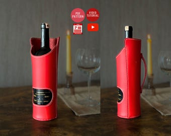 Wine Holder PDF Pattern / Bottle Bag Leather Template / Leather DIY / Wine Carrier Bag Template / PDF Download / Video Tutorial