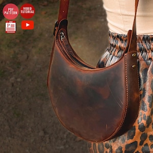 Kreisförmige Schultertasche mit Reißverschluss PDF Pattern / Herunterladbares Handtaschen-Muster / Leder Geldbörse PDF Vorlage / Video Tutorial