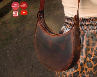 Circular Shoulder Bag with Zipper PDF Pattern / Downloadable Handbag Pattern / Leather Purse PDF Template / Video Tutorial