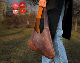 Leather Shopping Bag Pattern / Leather Bag PDF Pattern /Downloadable Bag Template / Sewing Bag PDF / Video Tutorial