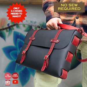 Patrón de maletín sin costuras / Patrón de bolso de viaje para portátil de cuero de 15,3 x 10" en PDF / Patrón de mensajero sin costuras en PDF / Plantilla de bolso bandolera