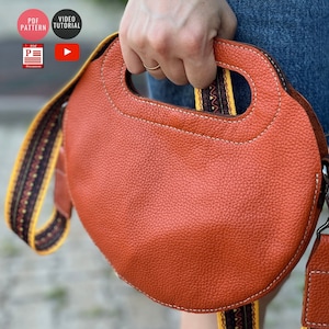 Kreis Tasche Muster / Lederhandtasche PDF / Crossbody Bag Template / Video Anleitung