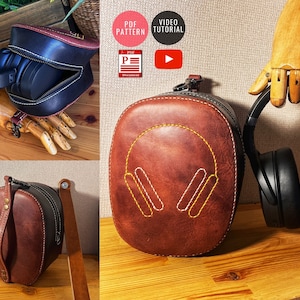 Kopfhörer (Over Ear) Tasche PDF Muster / Leder Kopfhörer Tasche Vorlage / Leder DIY / PDF Download / Video Anleitung