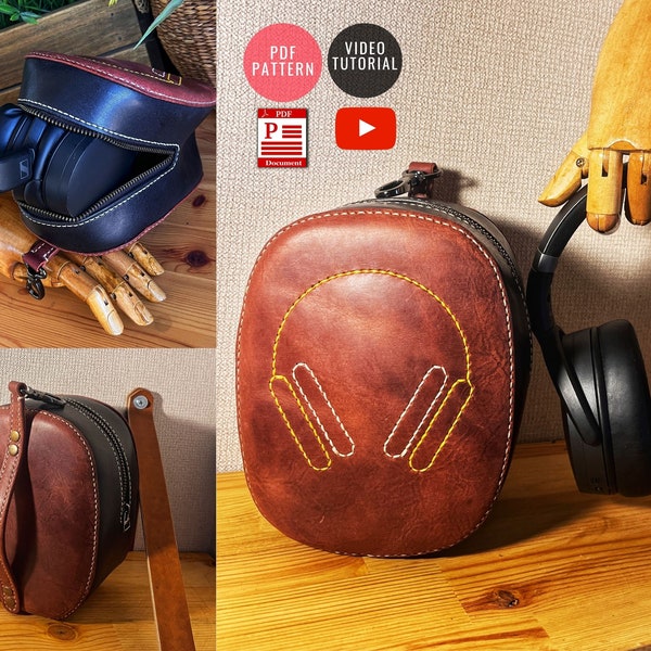 Headphone (Over Ear) Case  PDF Pattern  / Leather Headphone Case Template / Leather DIY / PDF Download / Video Tutorial