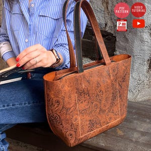 Leder Tragetasche Muster mit Reißverschluss und Innentaschen / Leder Einkaufstasche PDF Muster / Herunterladbare Taschenvorlage / Video Anleitung