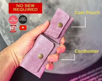 Stitchless Cardholder and Coin Pouch Pattern / Leather Wallet Pattern / No Stitching wallet template / no Sew Coin Case